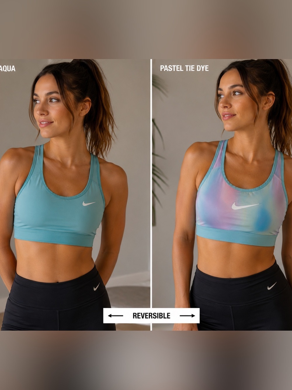 Nike Reversible Dri-FIT Pastel Tie Dye to Solid‎ Aqua Sports Bra Medium